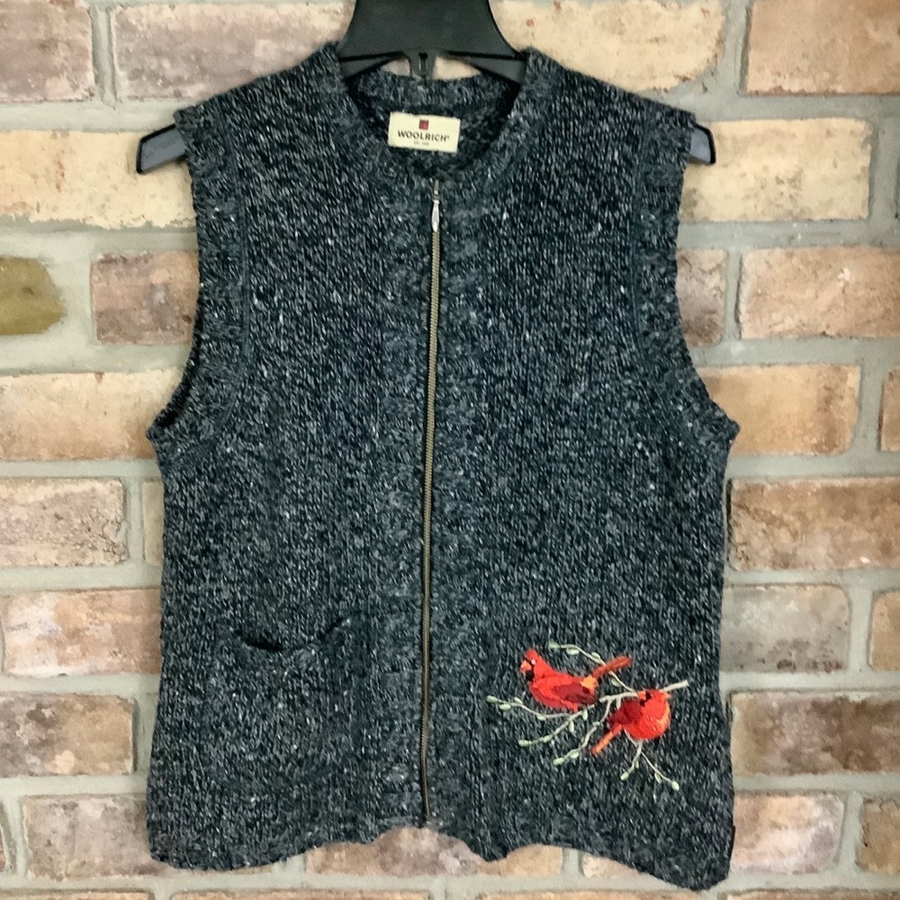 WOOLRICH “Black Heather” Wool Cardinal Sweater Vest SZ-S Petite - Picture 10 of 11